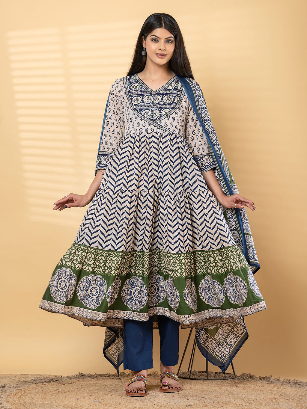 Anarkali cotton kurta with dupatta (Blue)