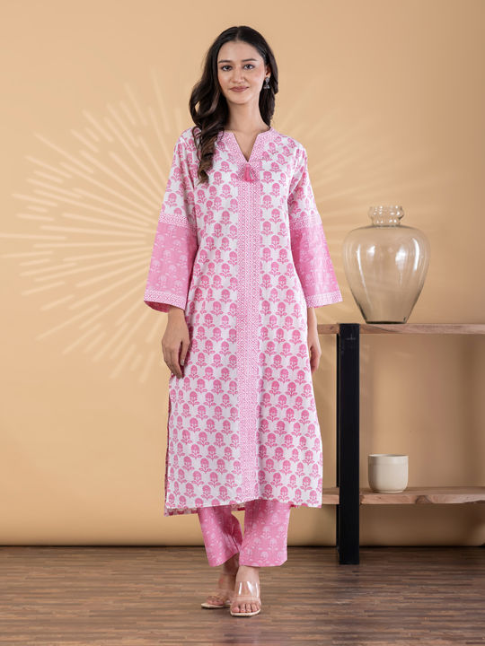 Straight style cotton kurta (Pink)