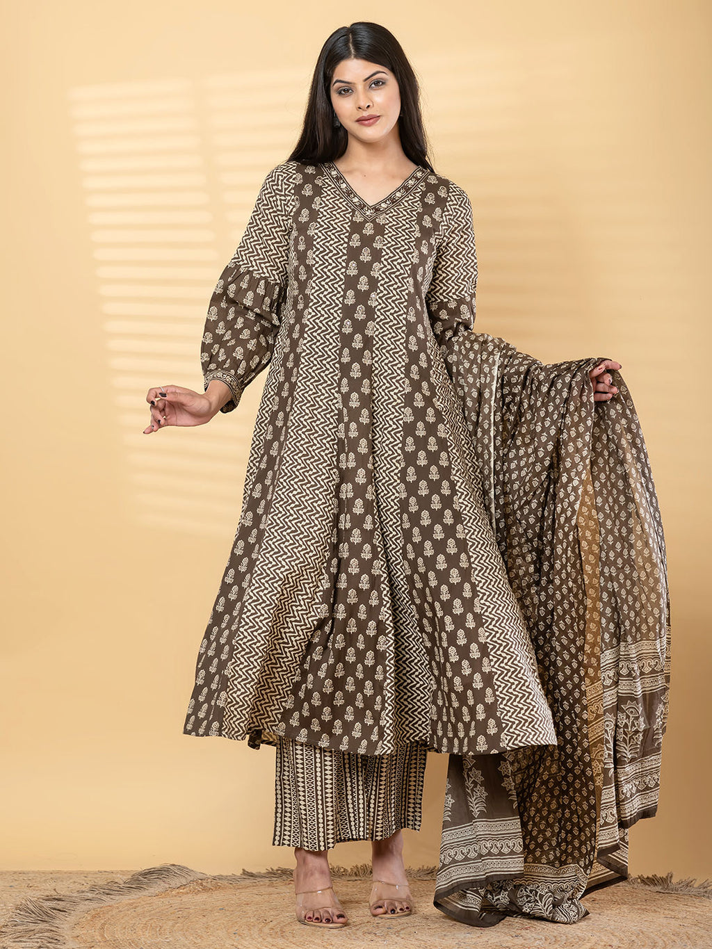 Anarkali cotton kurta with dupatta (Black)