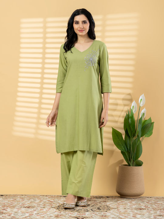 Straight style cotton kurta (Green)