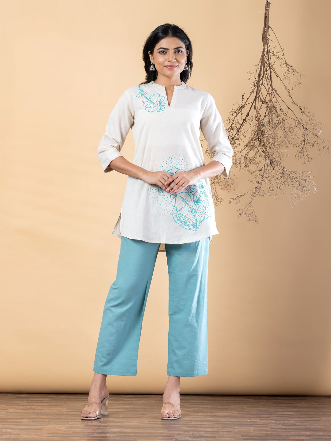 Straight style cotton Ligh blue co-ord set