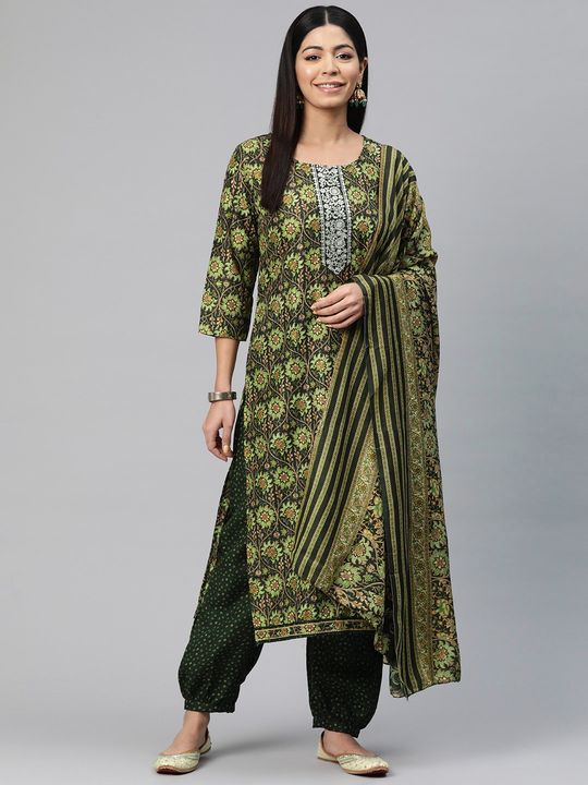 Straight style silk kurta and patiala with dupatta (Green)