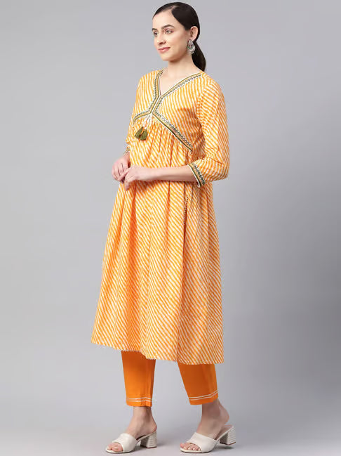 Orange striped kurta pant set