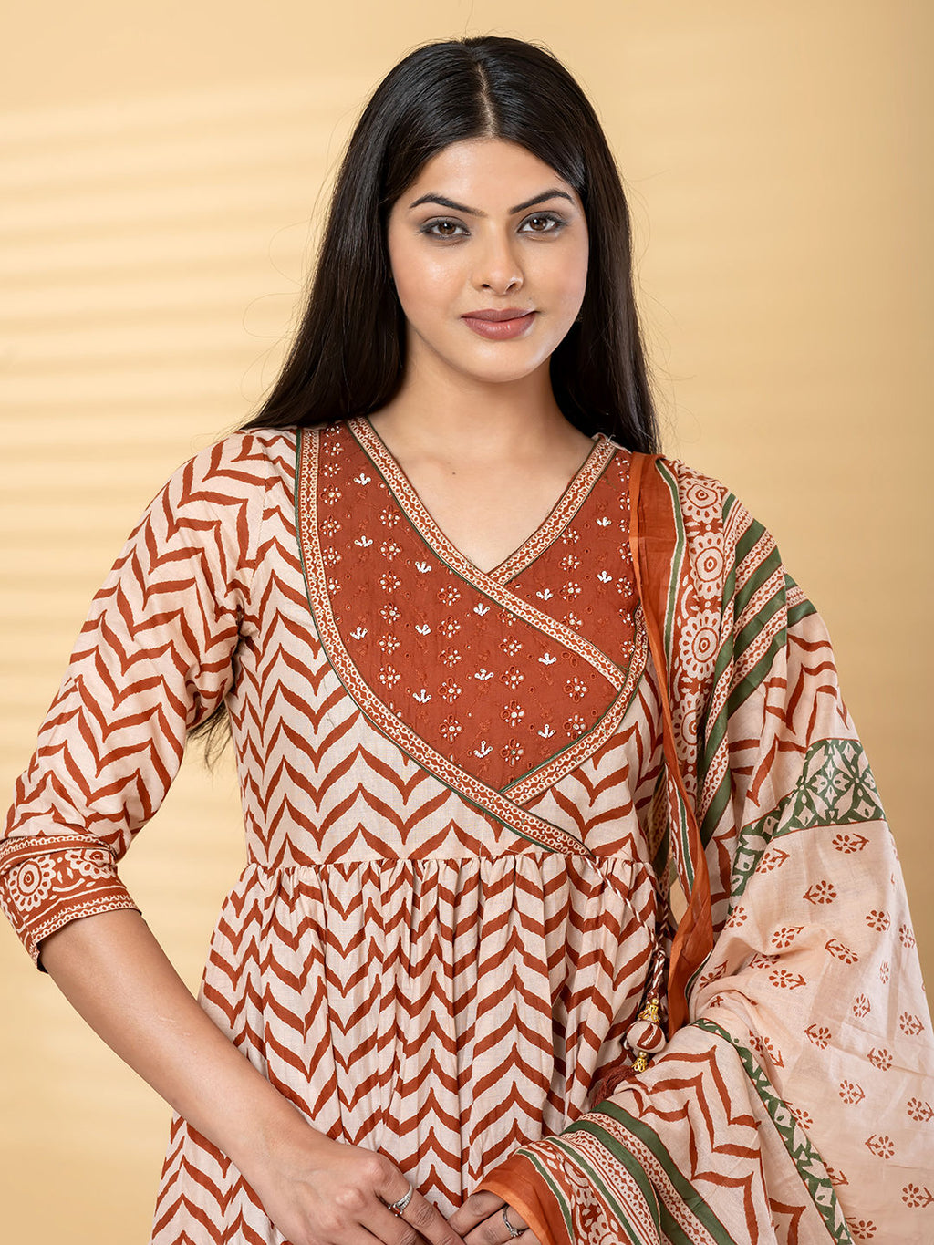 Anarkali cotton kurta with dupatta (Orange)