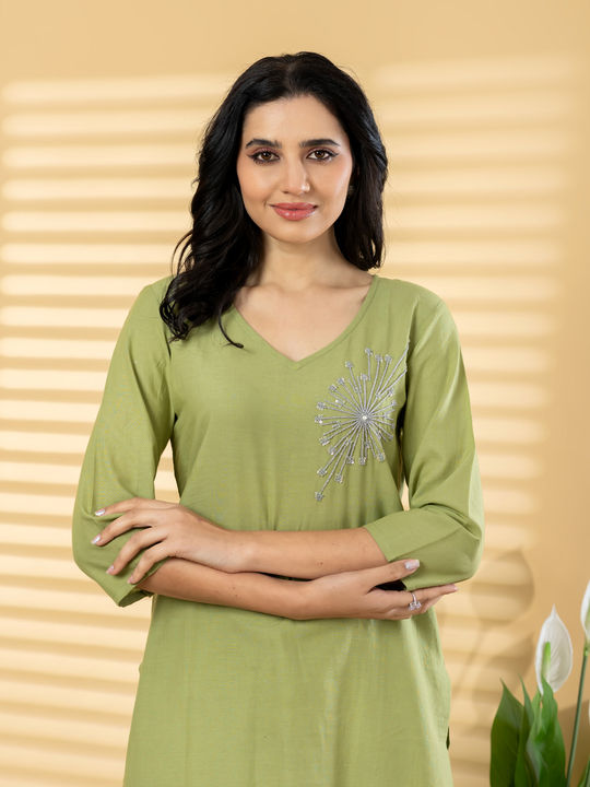 Straight style cotton kurta (Green)