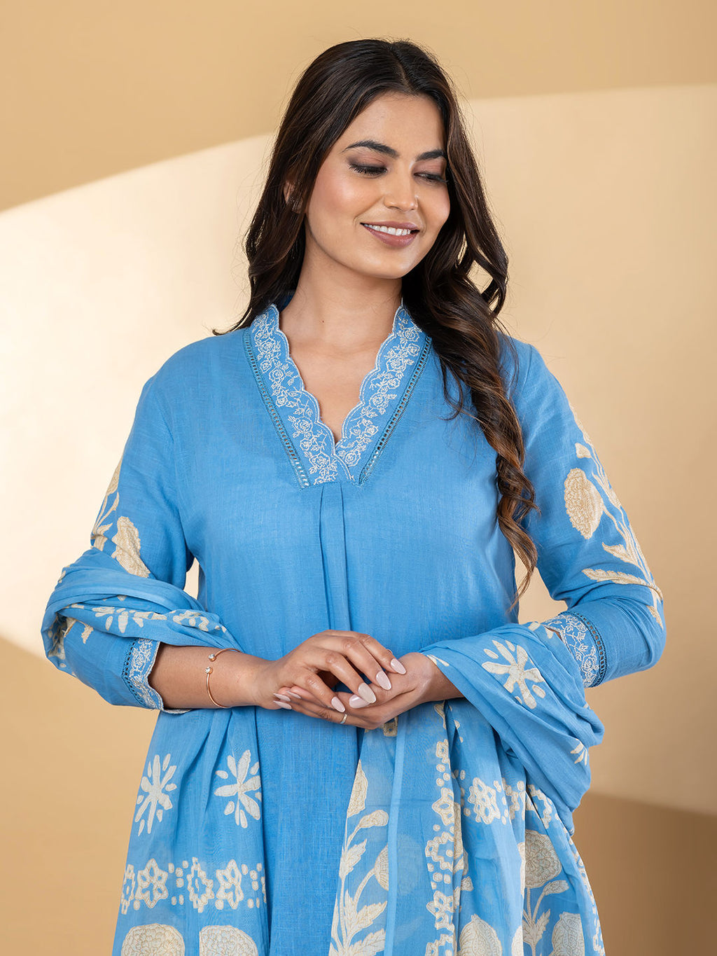 Straight style blue kurta set with dupatta