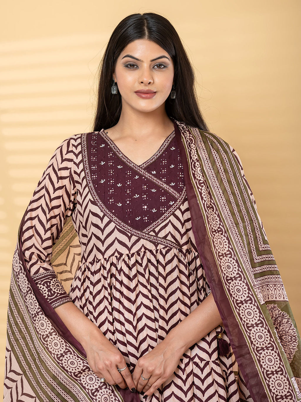 Anarkali cotton kurta with dupatta (Maroon)