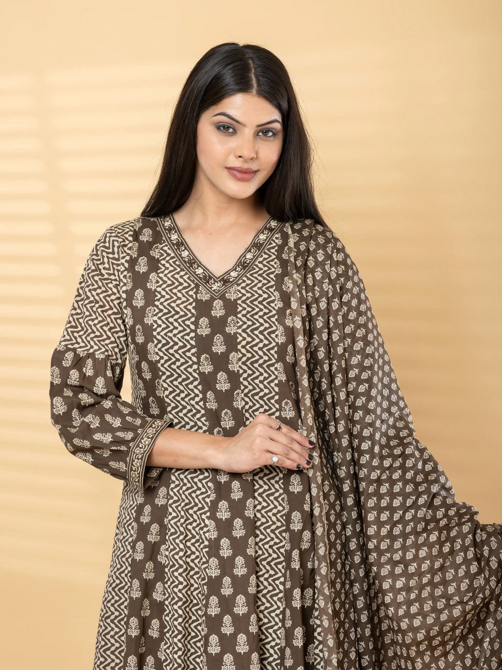 Anarkali cotton kurta with dupatta (Black)