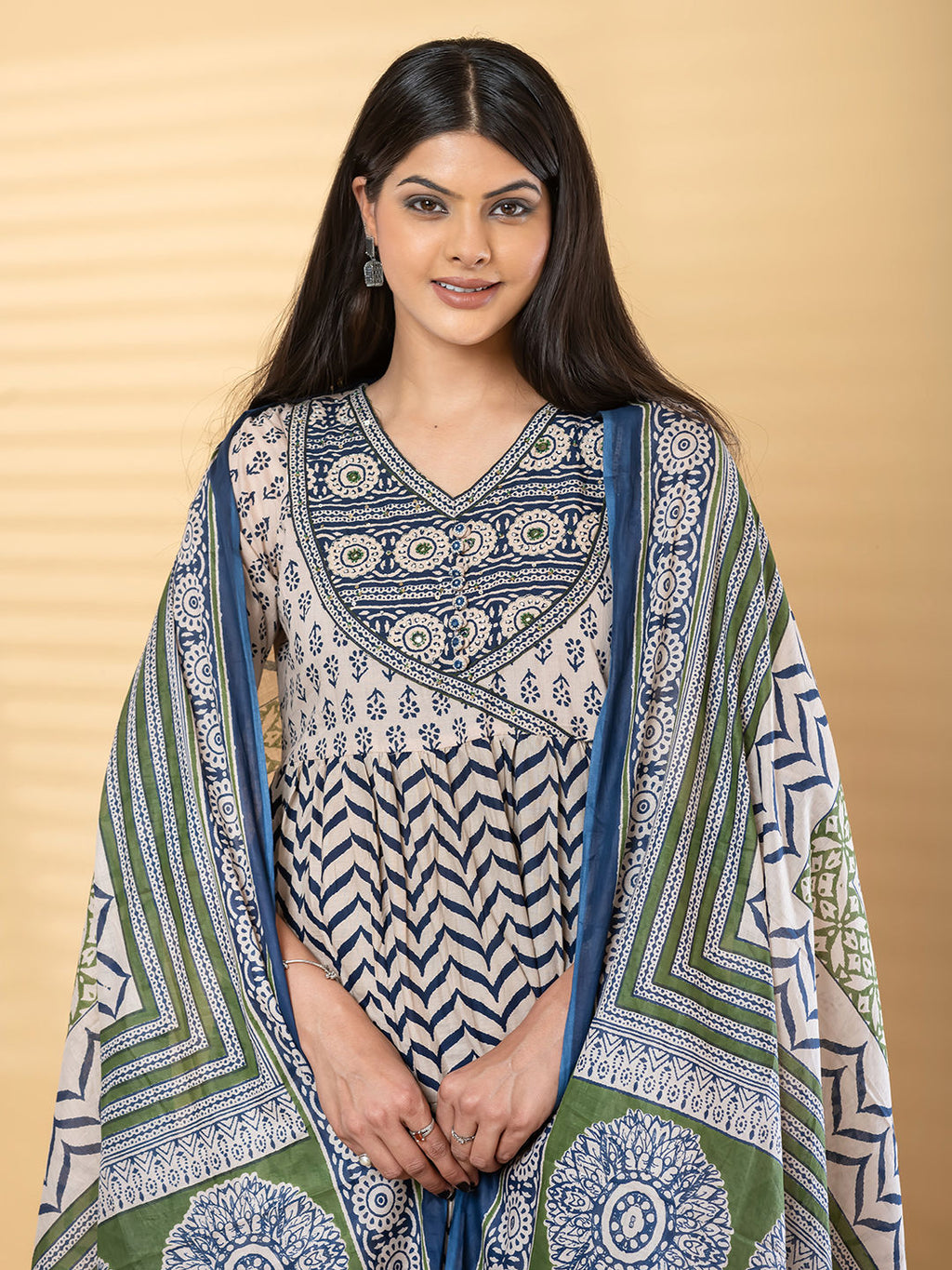 Anarkali cotton kurta with dupatta (Blue)