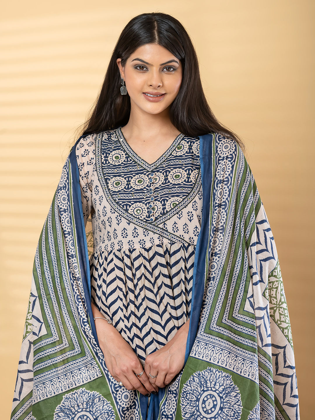 Anarkali cotton kurta with dupatta (Blue)