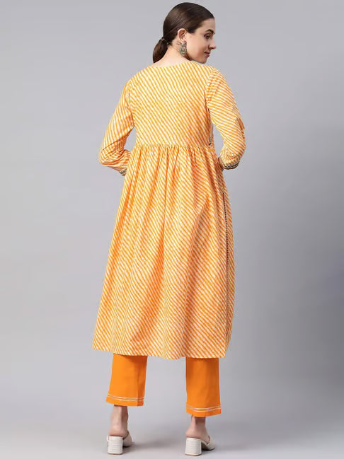 Orange striped kurta pant set
