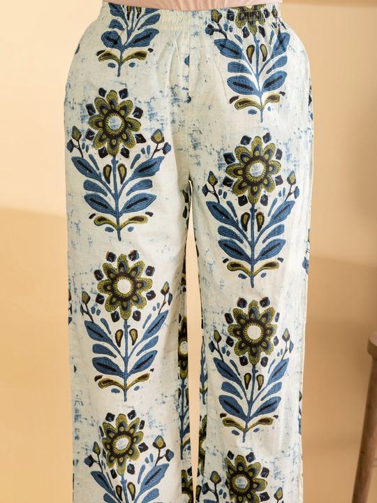Straight style cotton blue kurta set