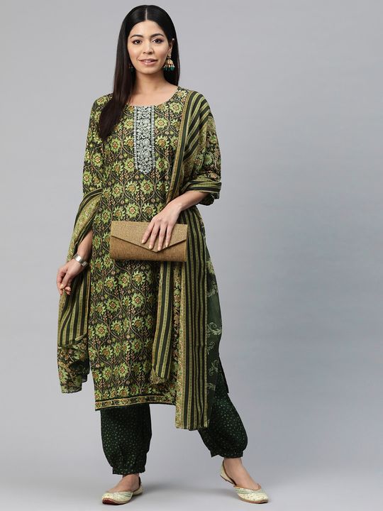 Straight style silk kurta and patiala with dupatta (Green)