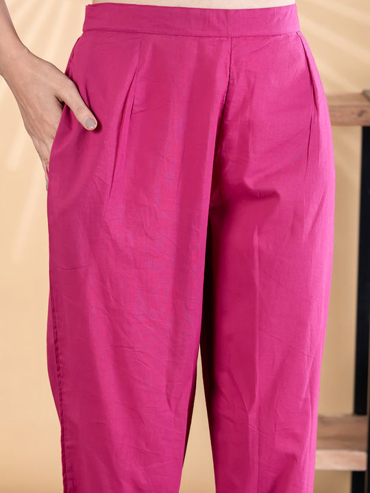 Straight style cotton kurta with dupatta (magenta)