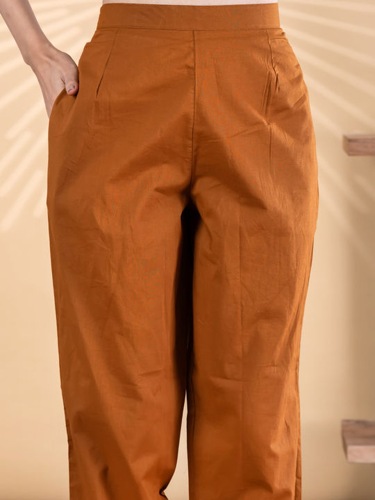 Straight style cotton kurta with dupatta (Brown)