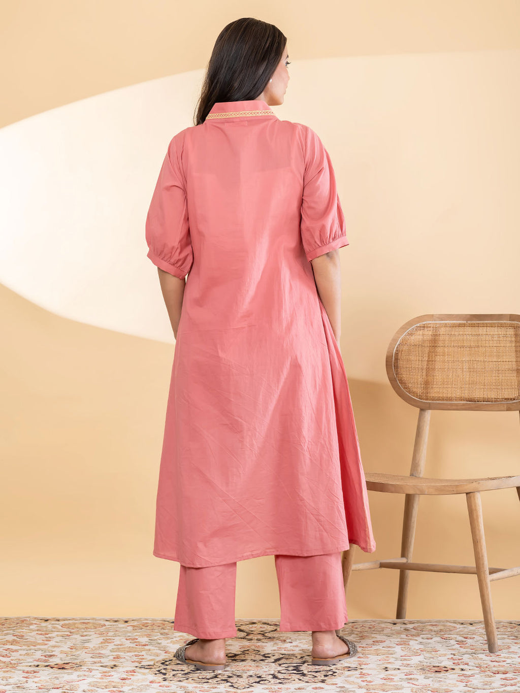 A line style cotton pink kurta set