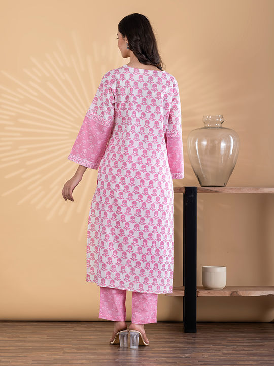 Straight style cotton kurta (Pink)