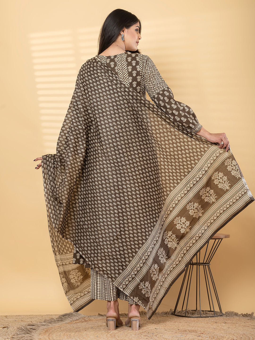 Anarkali cotton kurta with dupatta (Black)