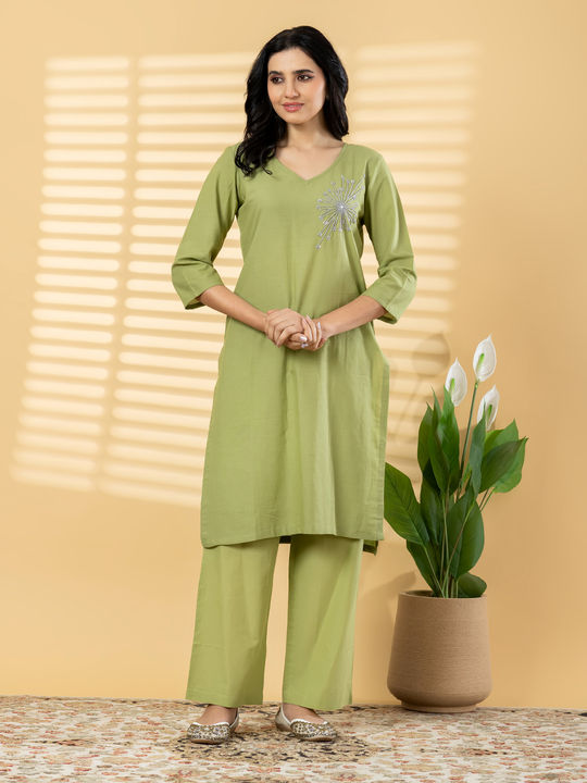 Straight style cotton kurta (Green)