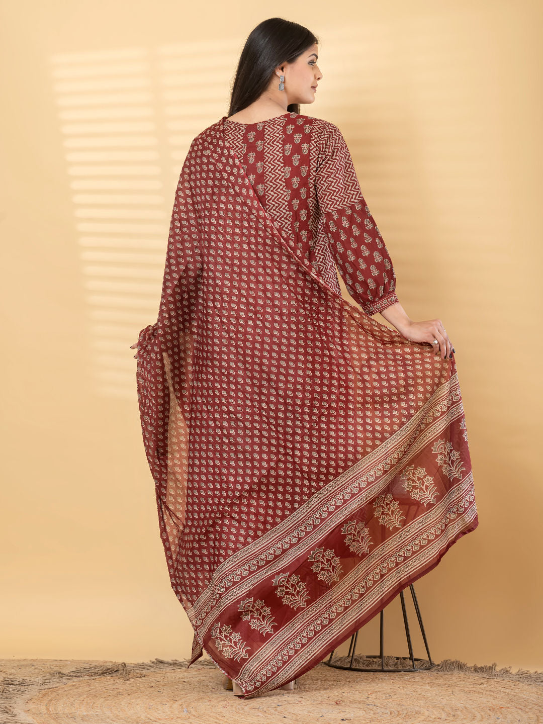 Anarkali cotton kurta with dupatta (Maroon)