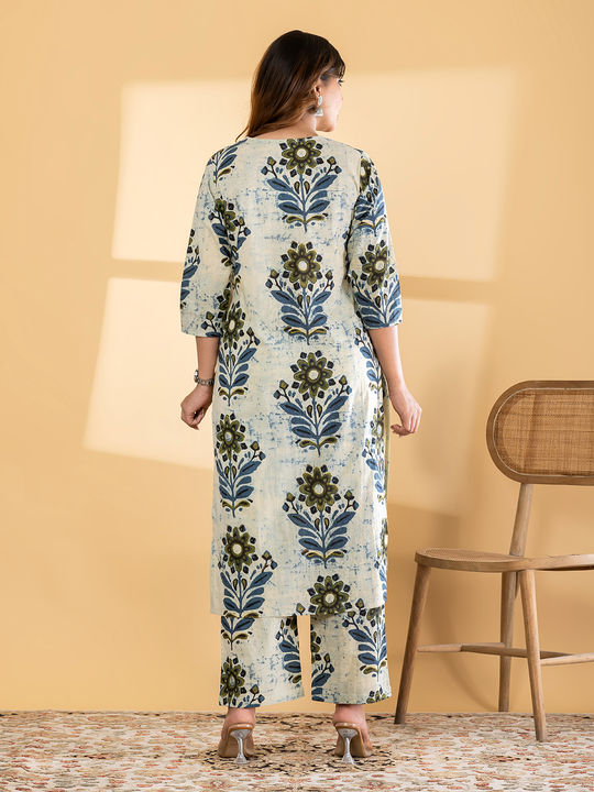 Straight style cotton blue kurta set
