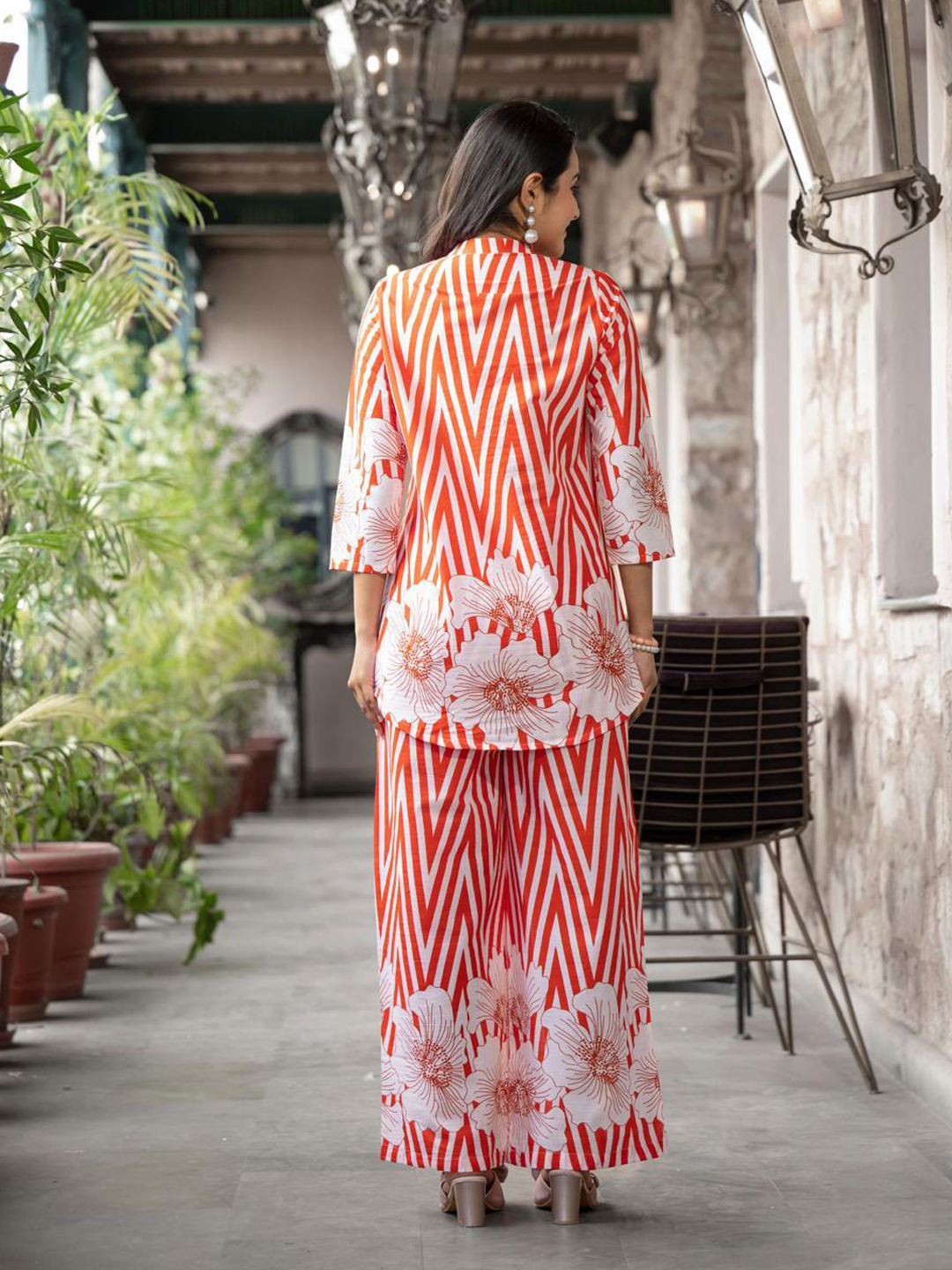 Curved style cotton red co-ord set