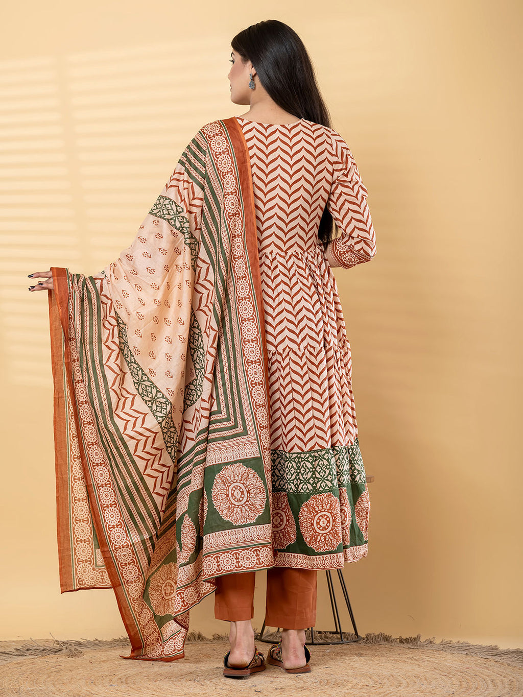 Anarkali cotton kurta with dupatta (Orange)