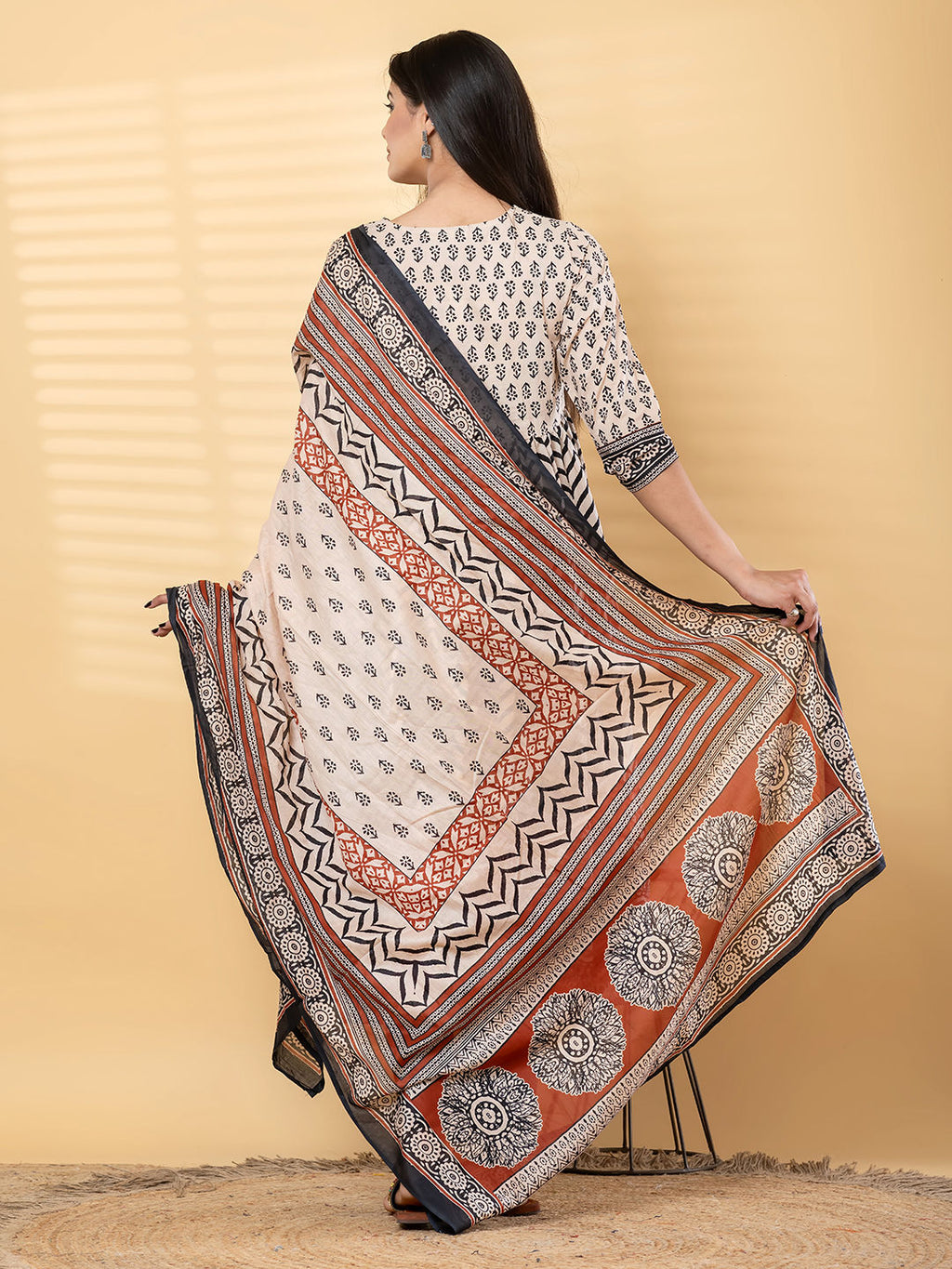 Anarkali cotton kurta with dupatta (Black and White)