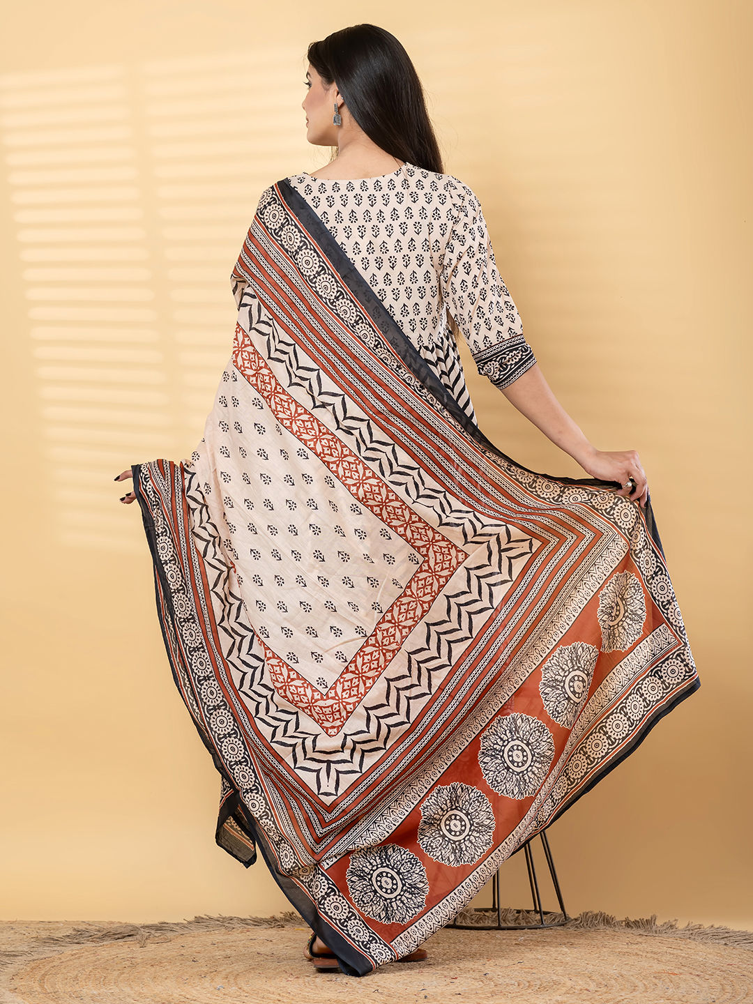 Anarkali cotton kurta with dupatta (Black and White)