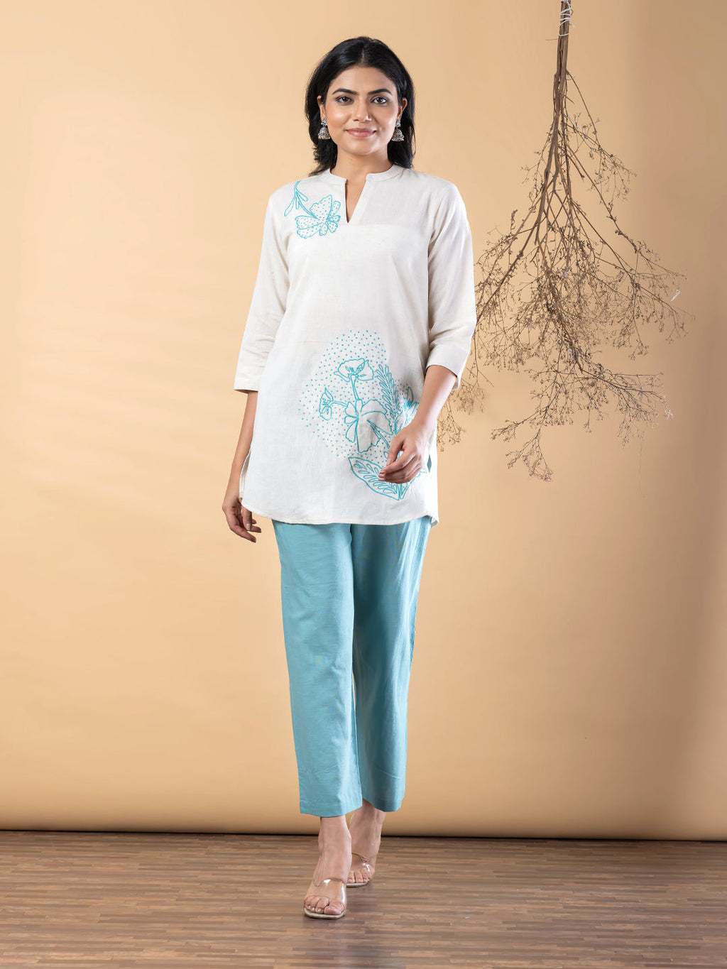 Straight style cotton Ligh blue co-ord set