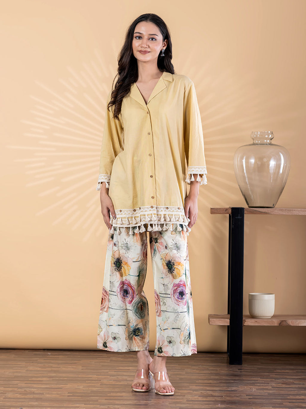 Straight style poly cotton yellow co-ord set