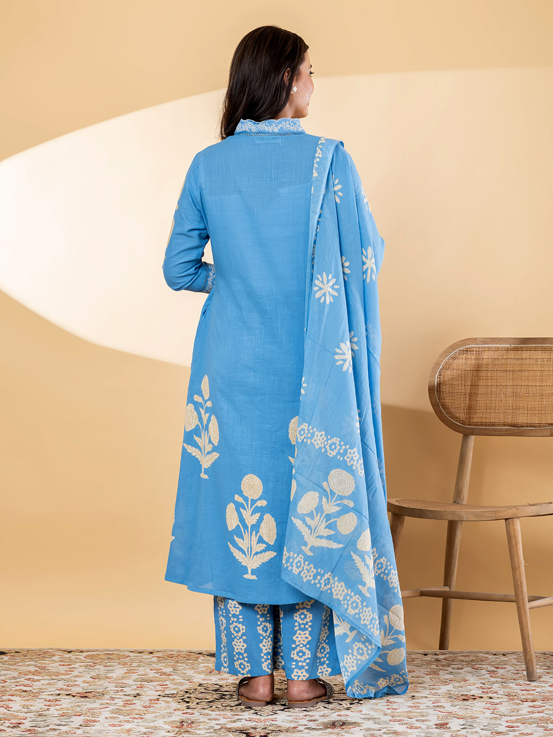 Straight style blue kurta set with dupatta