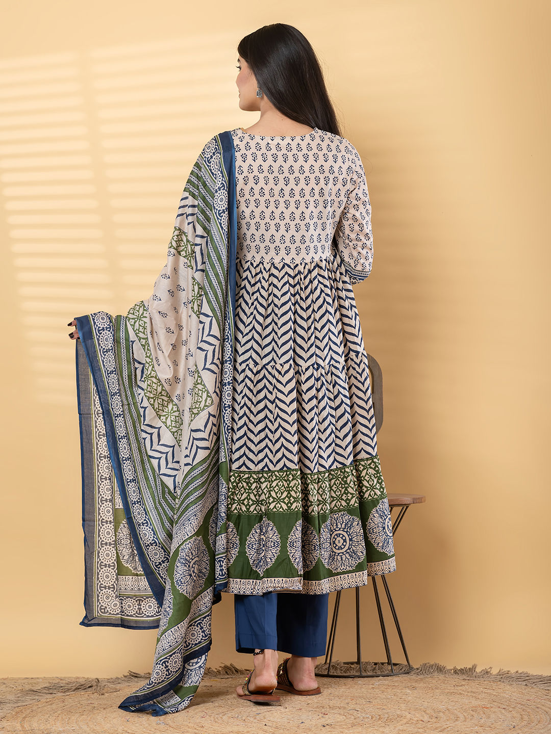 Anarkali cotton kurta with dupatta (Blue)