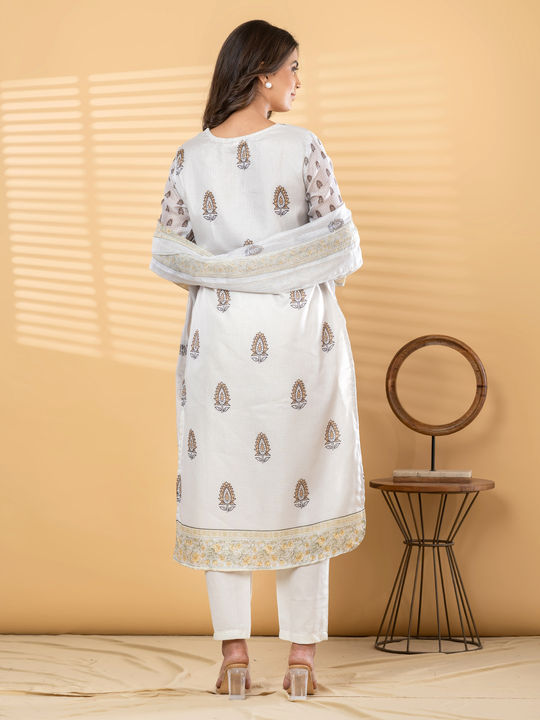 Straight style kota-doria off white kurta set with dupatta