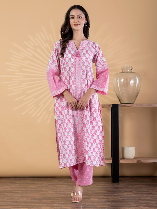 Straight style cotton kurta (Pink)