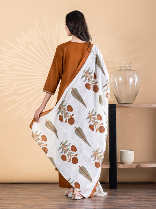 Straight style cotton kurta with dupatta (Brown)