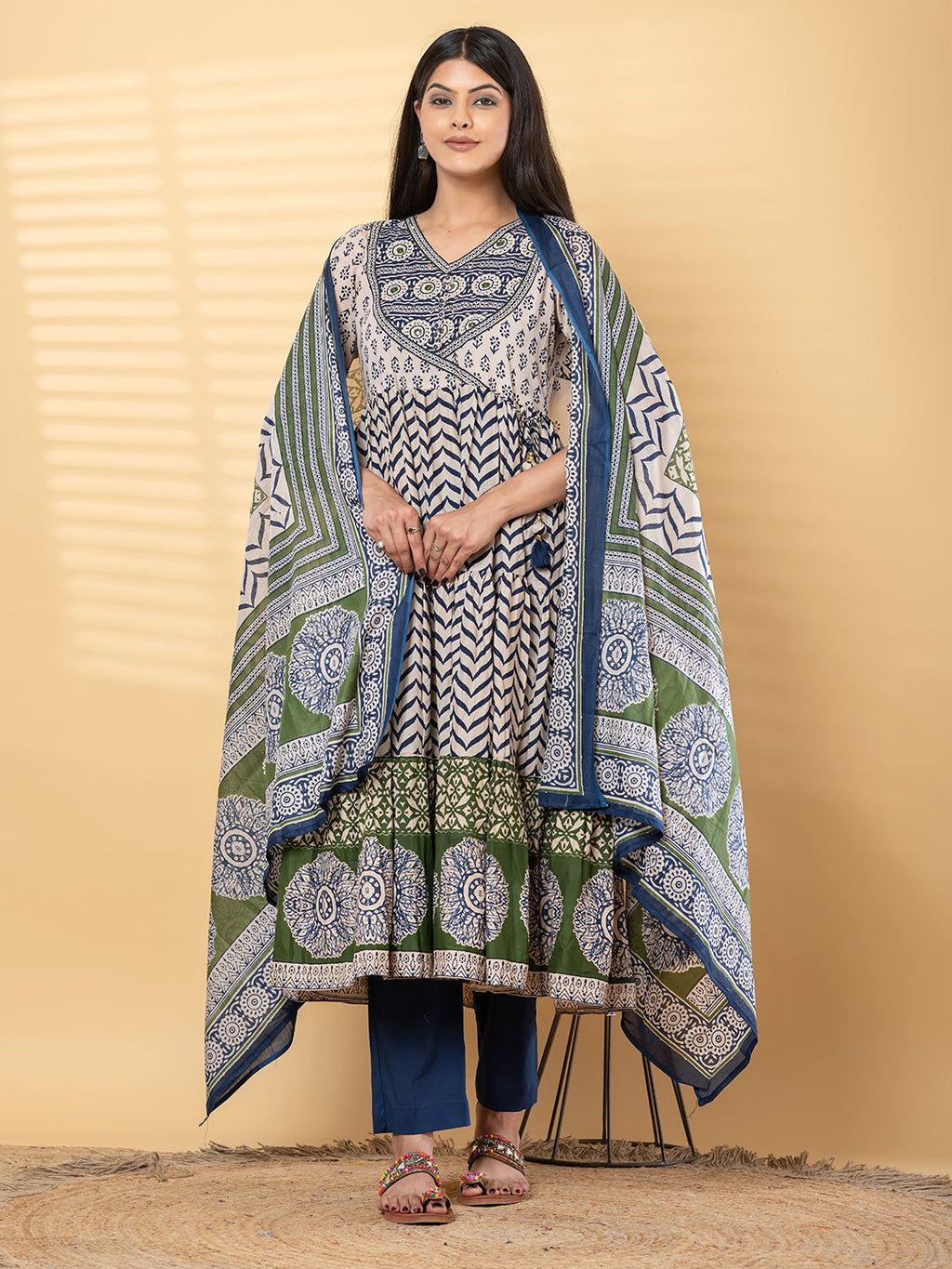 Anarkali cotton kurta with dupatta (Blue)