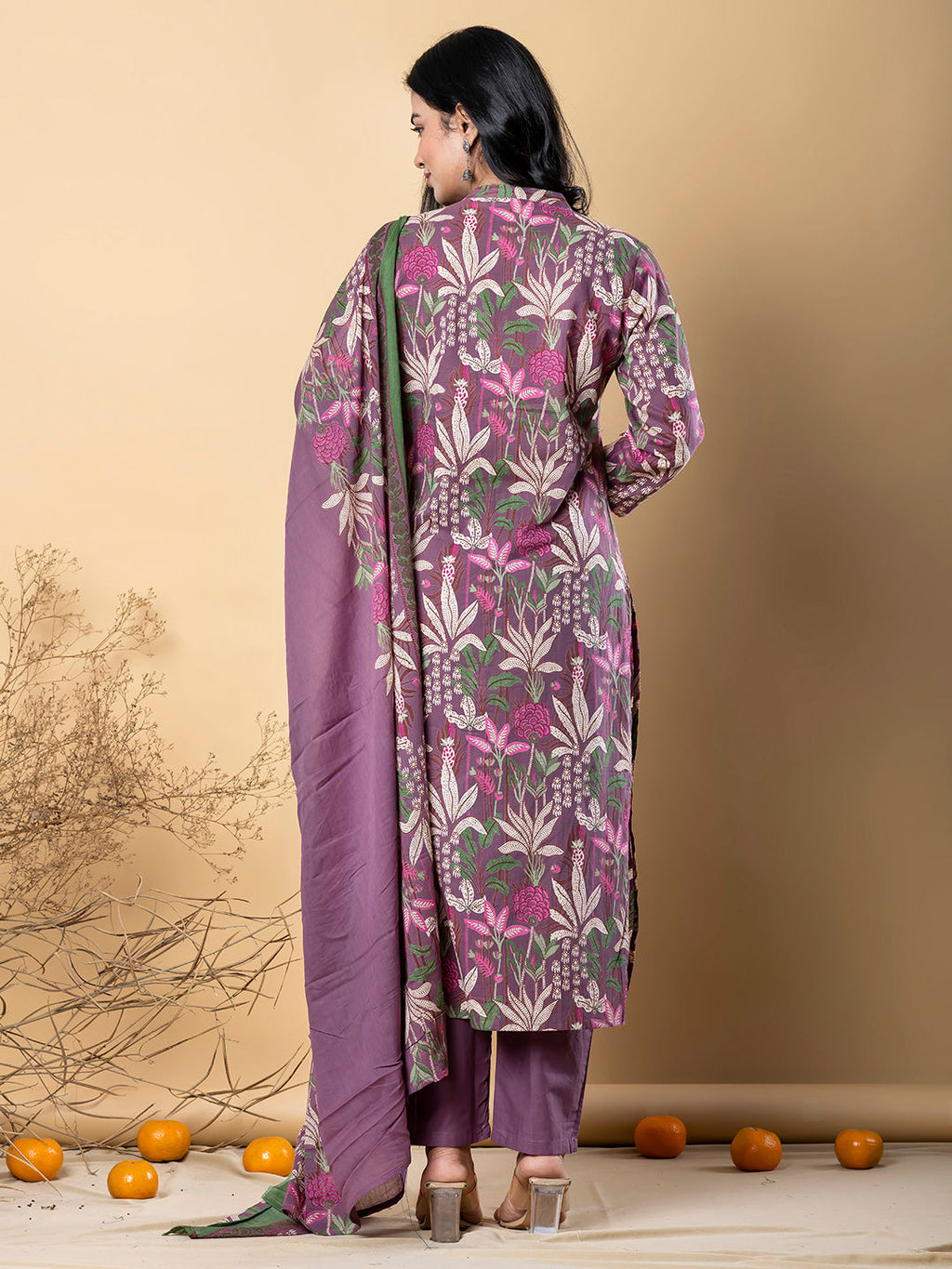 Angrakha style cotton purple kurta set with dupatta