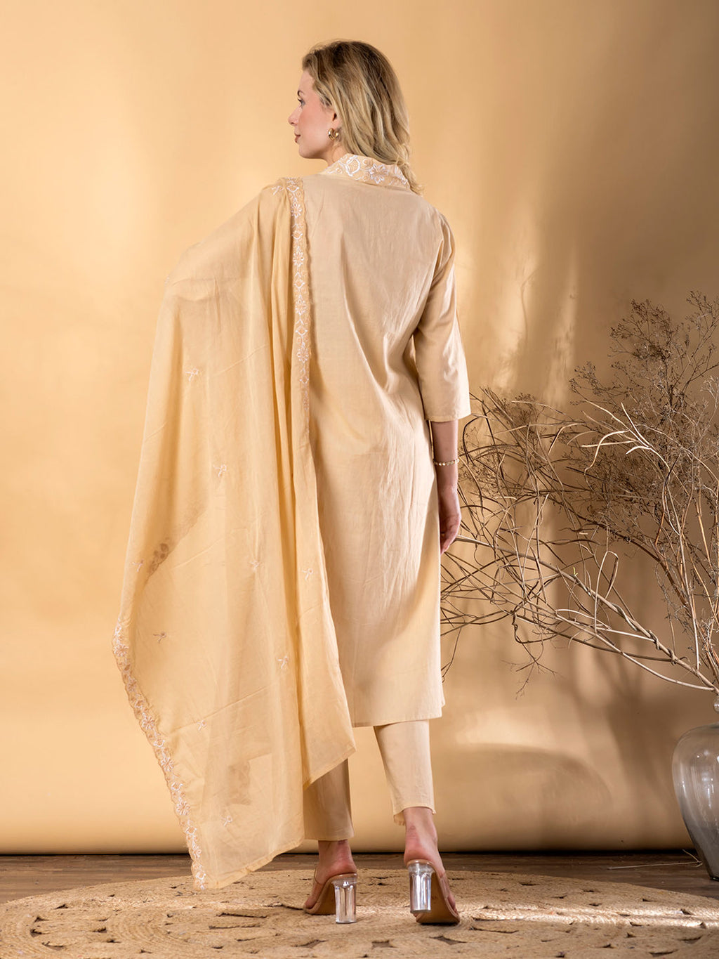 Anarkali cotton kurta with dupatta (Beige)