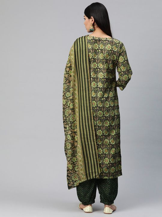 Straight style silk kurta and patiala with dupatta (Green)