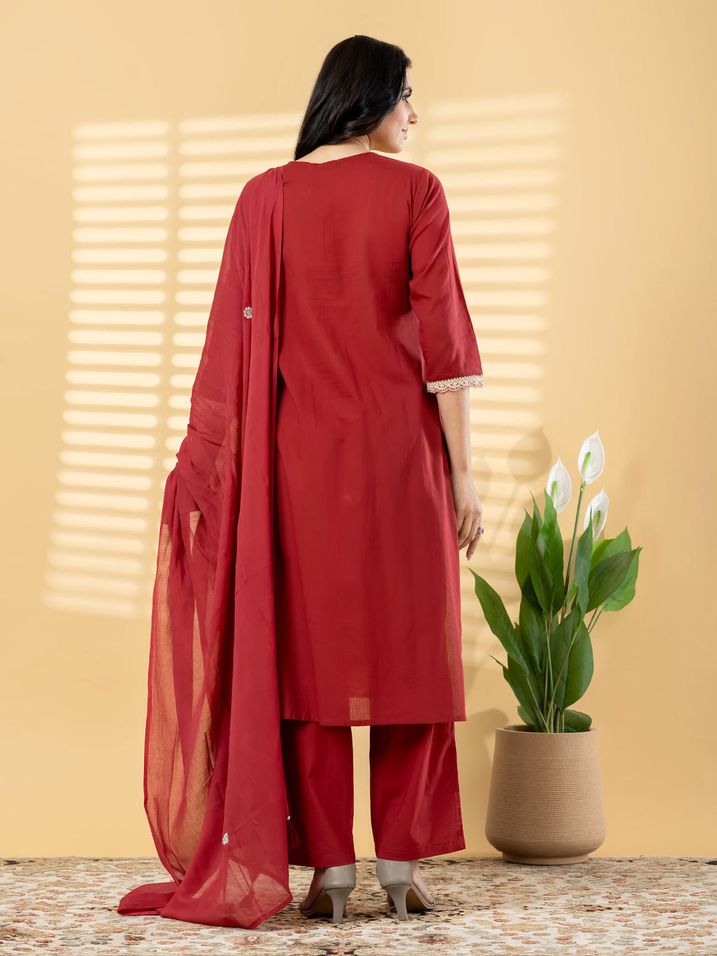 Straight style maroon kurta set with Dupatta