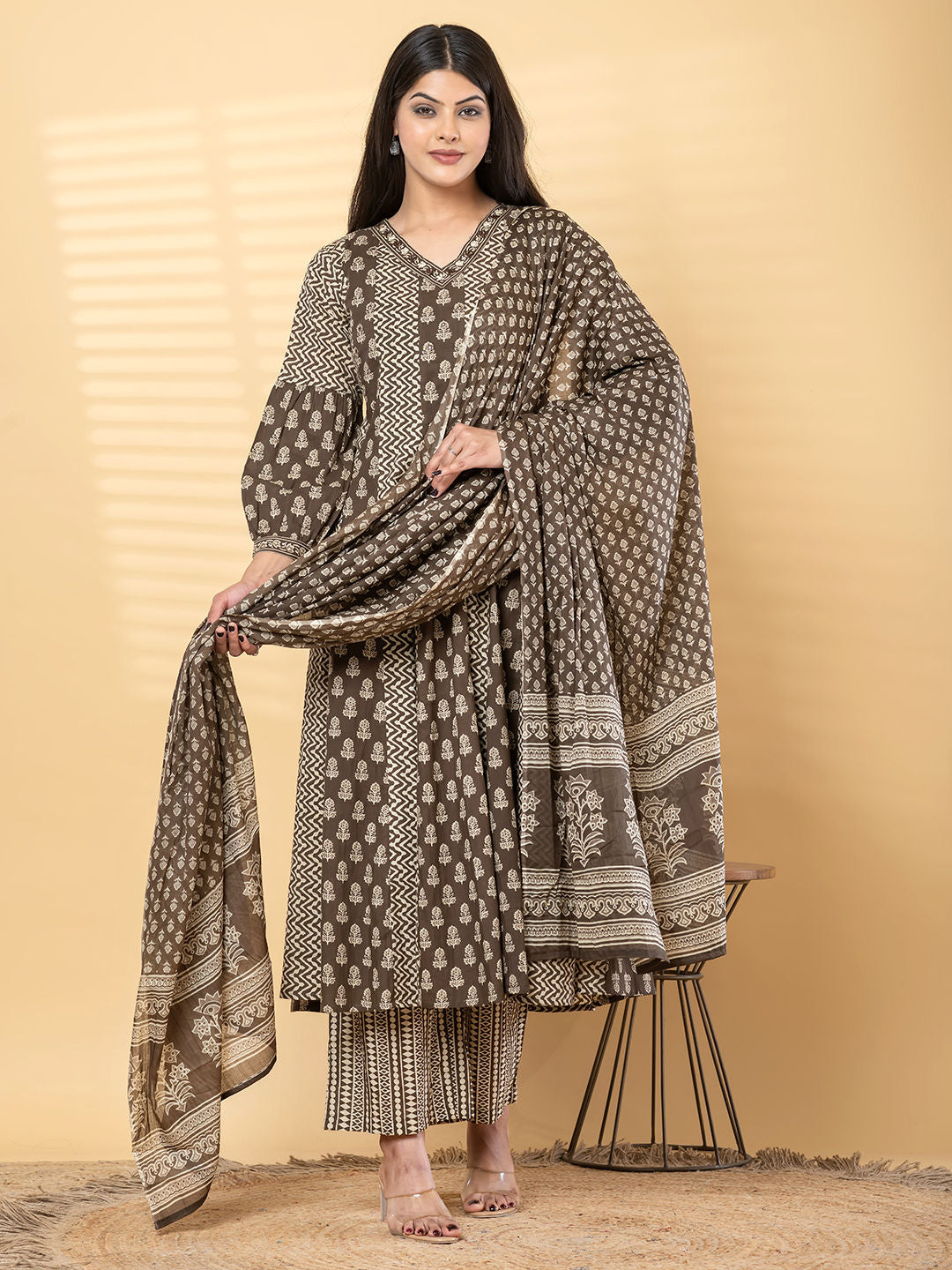 Anarkali cotton kurta with dupatta (Black)