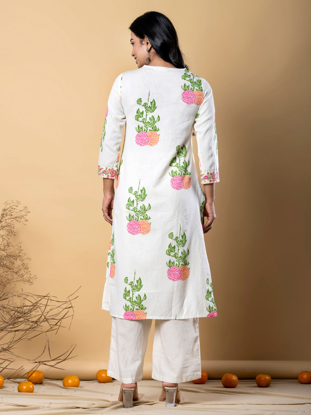 Off White Floral Kurta Set
