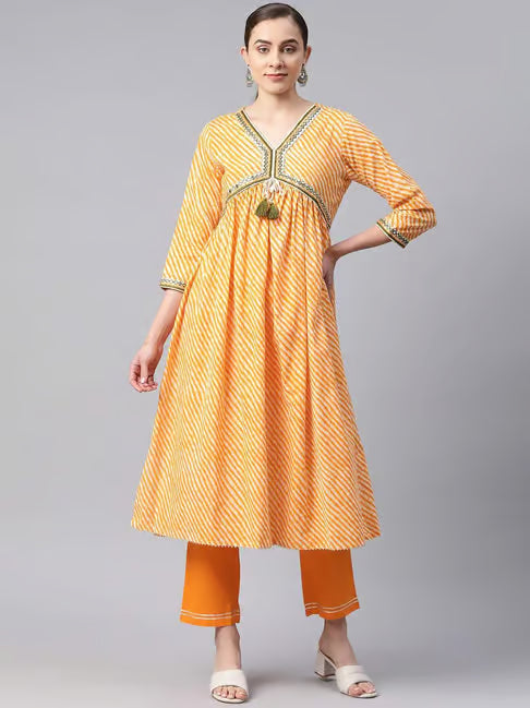 Orange striped kurta pant set