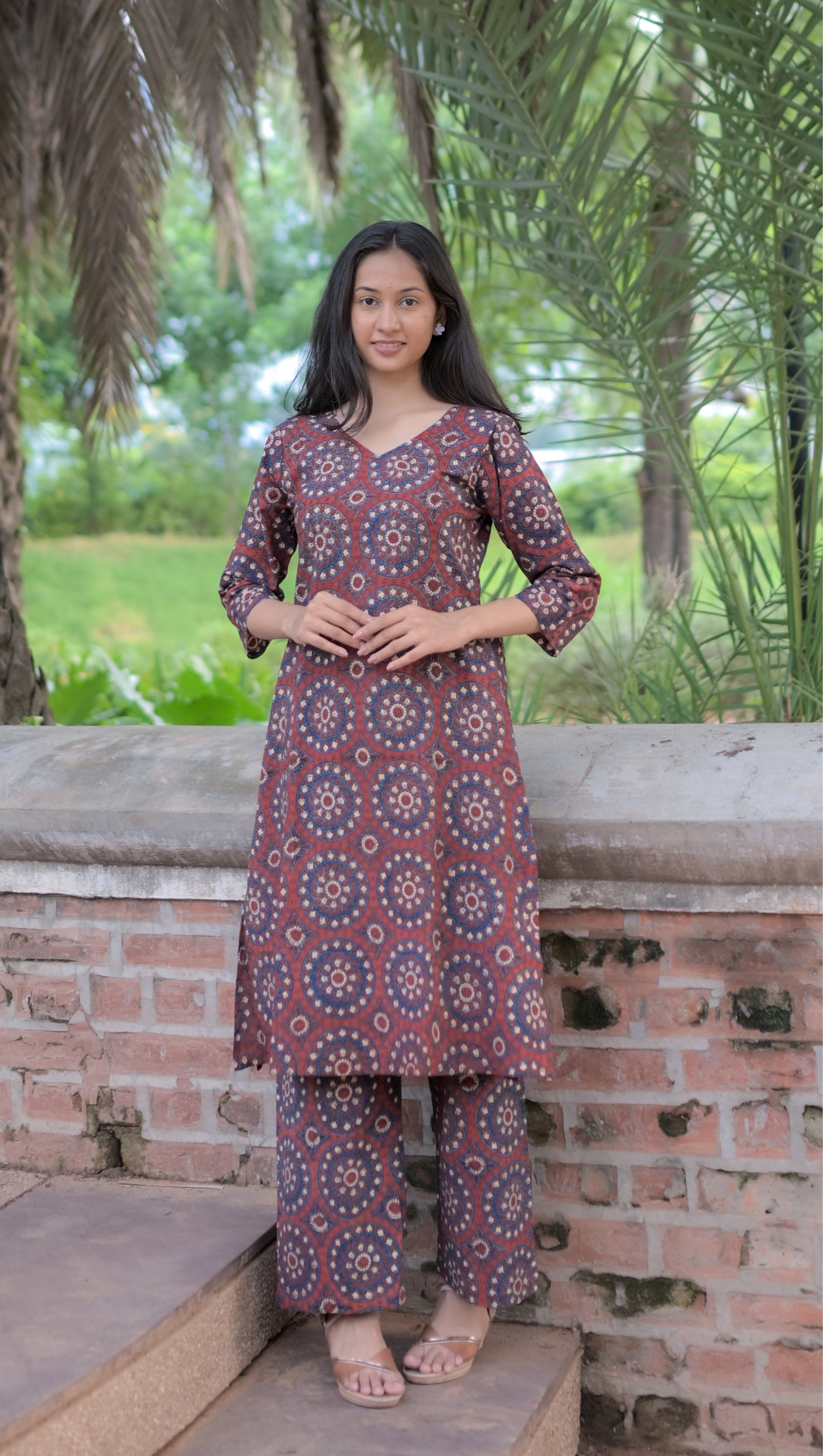 Maroon Ajarak Hand Block-Printed Co-Ord Set