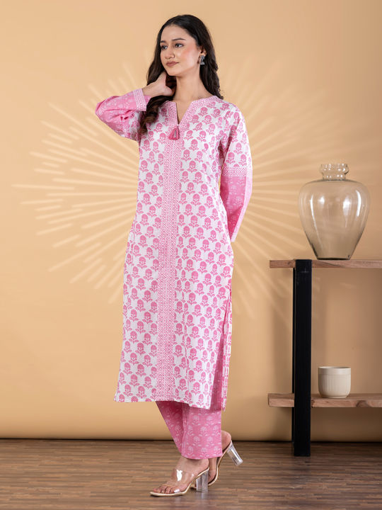 Straight style cotton kurta (Pink)
