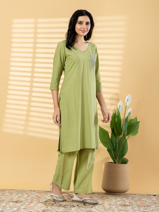 Straight style cotton kurta (Green)