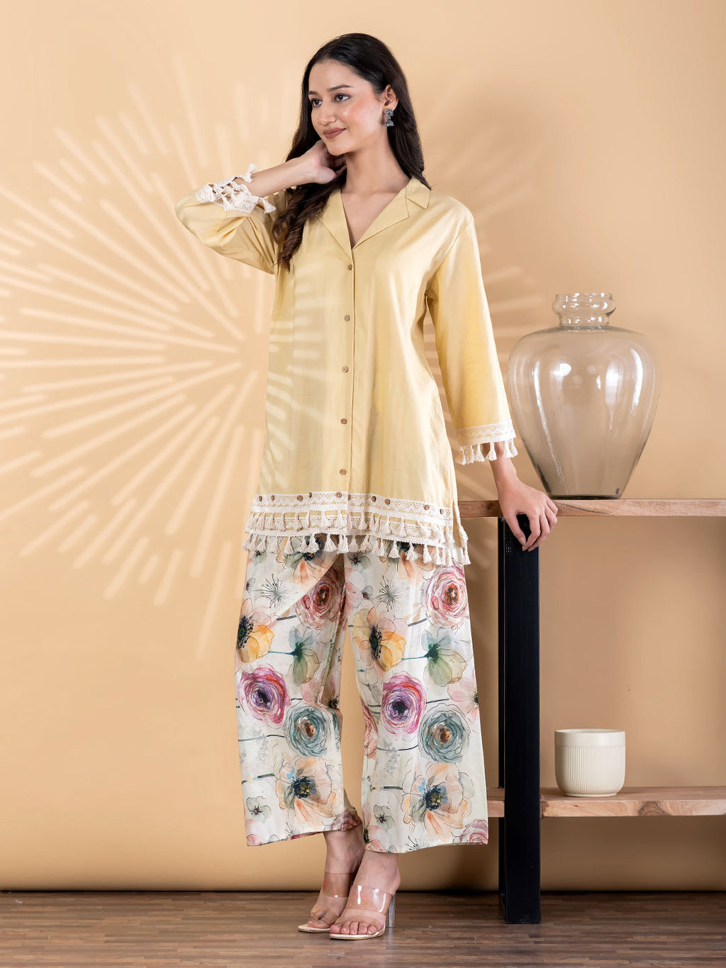Straight style poly cotton yellow co-ord set