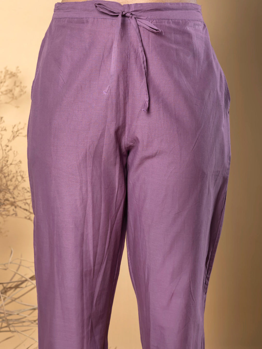 Angrakha style cotton purple kurta set with dupatta