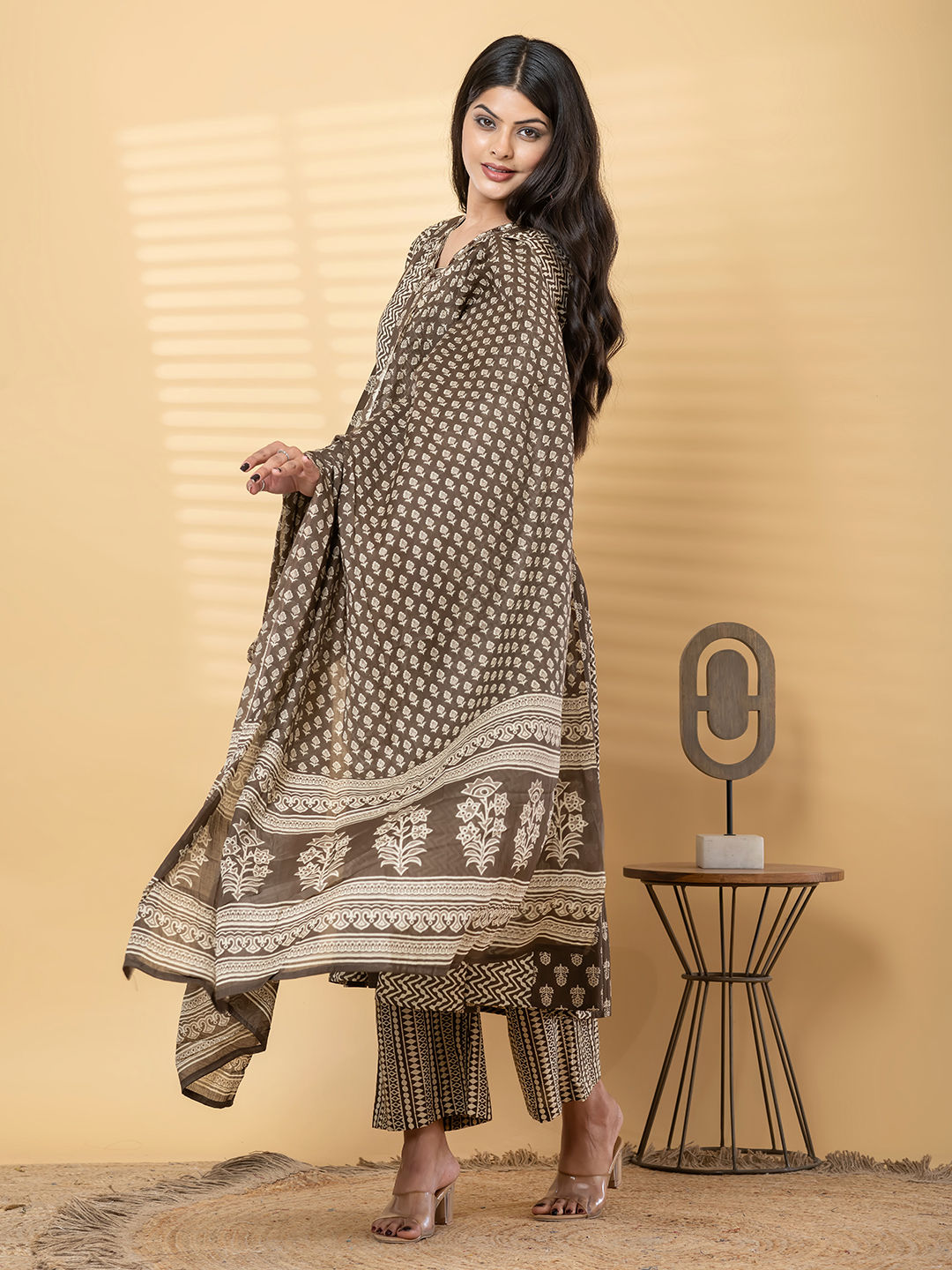 Anarkali cotton kurta with dupatta (Black)